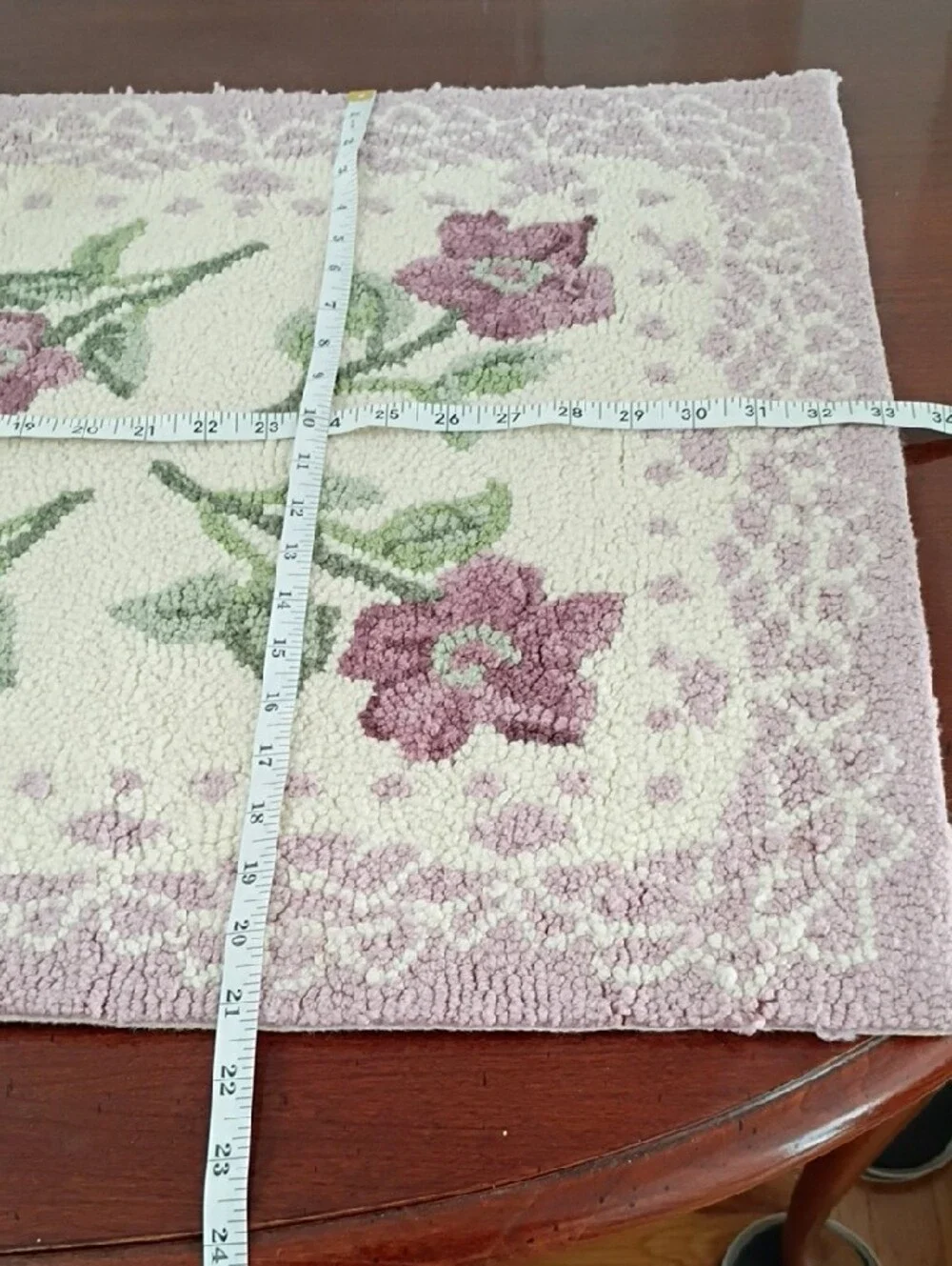 Vintage Pink and Green Floral Hooked Door Mat